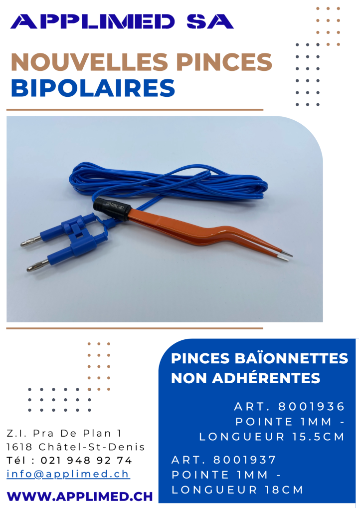 Pinces Bipolaires à Baïonnette Antiadhésives Réutilisables Med Trust - Cordon 3m, 18cm, Plusieurs Tailles Disponibles